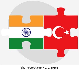 India and Turkey Flags in puzzle isolated on white background