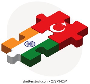 India and Turkey Flags in puzzle isolated on white background