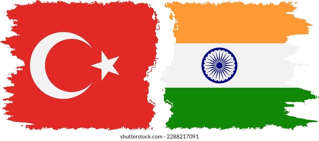 Verbindung zwischen Indien und der Türkei mit Grunge-Flaggen, Vektorgrafik
