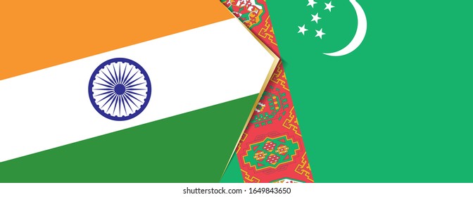 India and Turkmenistan flags, two vector flags symbol of relationship or confrontation.