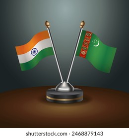 India and Turkmenistan table flags relation with gradient backgrund. Vector Illustration