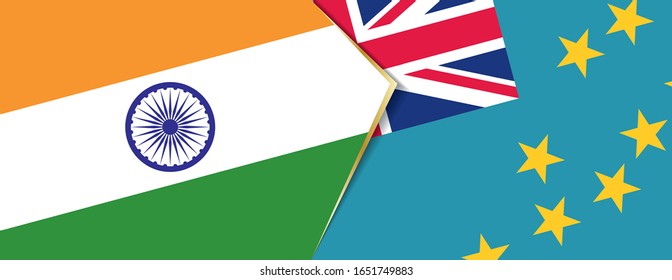 India and Tuvalu flags, two vector flags symbol of relationship or confrontation.