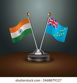 India and  Tuvalu table flags relation with gradient backgrund. Vector Illustration