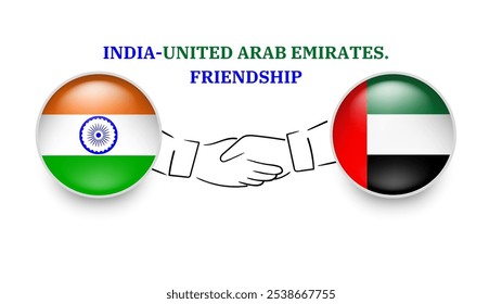 índia e uae bandeiras em círculo com mão tremenda. índia e uae amizade. índia e uae bandeiras, isoladas no fundo branco. Ilustrador de vetor
