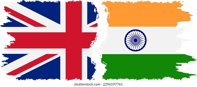 India and UK grunge flags connection, vector svg