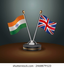 India and United Kingdom table flags relation with gradient backgrund. Vector Illustration