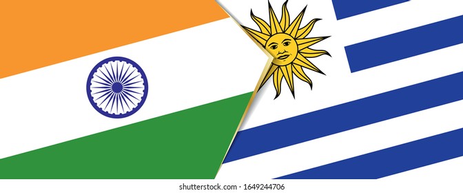 India and Uruguay flags, two vector flags symbol of relationship or confrontation.