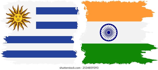 Conexión de banderas grunge de India y Uruguay, Vector