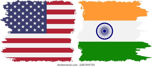 India and USA grunge flags connection, vector