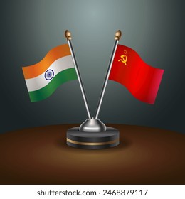 India and USSR, table flags relation with gradient backgrund. Vector Illustration