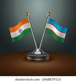 India and Uzbekistan table flags relation with gradient backgrund. Vector Illustration