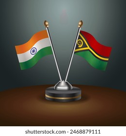 India and Vanuatu table flags relation with gradient backgrund. Vector Illustration