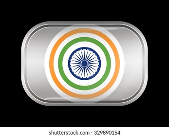 India Variant Flag. Rectangular Shape with Rounded Corners. This Flag is One of a Series of Glass Buttons