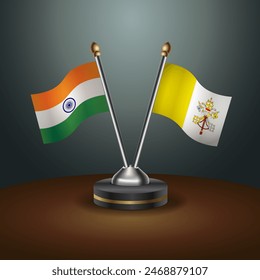 India and Vatican City table flags relation with gradient backgrund. Vector Illustration