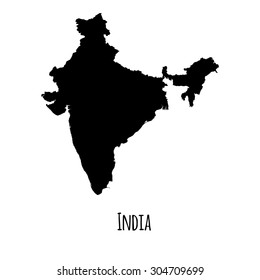 India vector black outline map with caption on white background.
