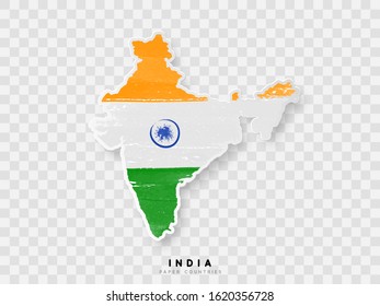 India vector flag and map. Painted in watercolor paint colors in the national flag. Isolated on transparent background