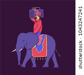 India, vector illustration, man with record player, elephant driver