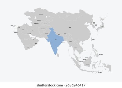 India vector map, Asia map Silhouette isolated on white background. for website layouts, background,education,travel worldwide, map silhouette and earth geography