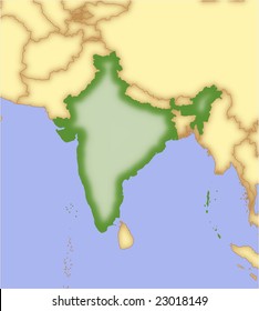 India, vector map, with borders of surrounding countries. 5 named layers, fully editable.