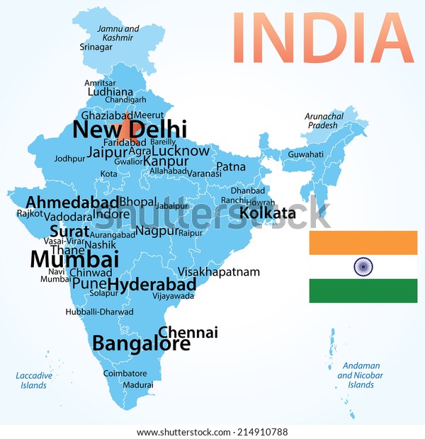 India Vector Map Carefully Scaled Cities Stock Vector (Royalty Free ...