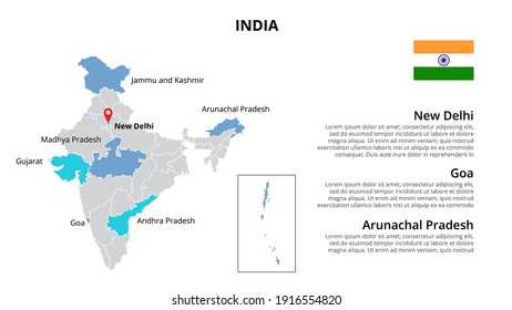 India vector map infographic template divided by states, regions or provinces. Slide presentation.