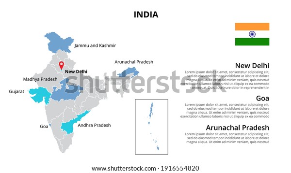 India vector map\
infographic template divided by states, regions or provinces. Slide\
presentation.