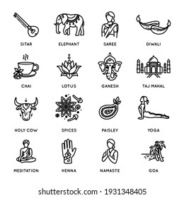 Juego de iconos de la línea delgada vectorial de la India - símbolos nacionales