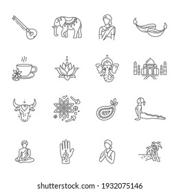 India Vector Thin Line Icon Set - National Symbols Of India