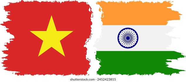 India and Vietnam grunge flags connection, vector