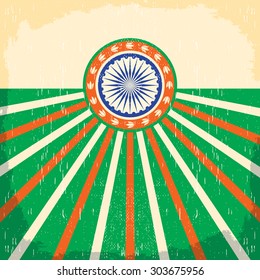 India vintage card - poster vector illustration, India flag colors, grunge effects can be easily removed