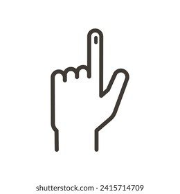 India voting indication vector icon: an unfilled thin outline style of an inked index finger, representing the act of voting, commonly used in the context of Indian elections to signify voter particip