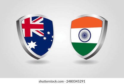 India vs Australia flag shields on a white background, cricket championship competition vector illustration