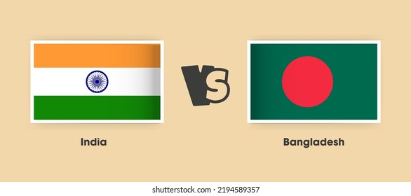 India vs Bangladesh flags placed side by side. Creative stylish national flags of India and Bangladesh with background