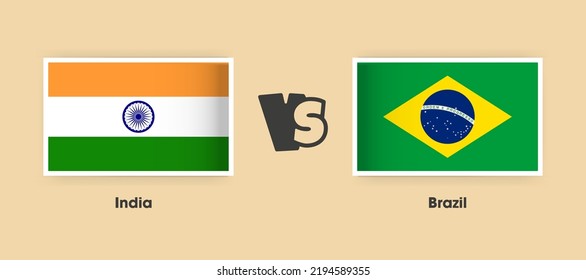 India vs Brazil flags placed side by side. Creative stylish national flags of India and Brazil with background