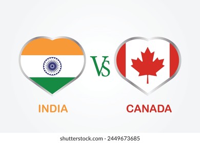 India vs Canada, Cricket Match concept with creative illustration of participant countries flag Batsman and Hearts isolated on white background.