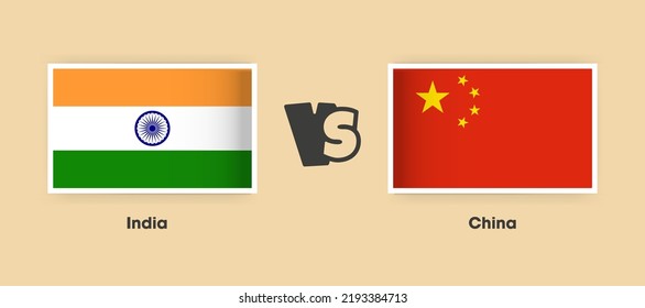 Indien-China-Flaggen, die nebeneinander angebracht sind. Kreative stylische Nationalflaggen aus Indien und China mit Hintergrund