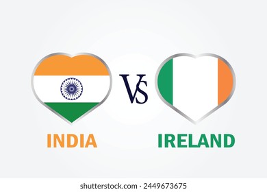 India Vs Ireland, Cricket Match concept with creative illustration of participant countries flag Batsman and Hearts isolated on white background