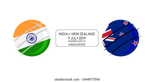 India Vs New Zealand, 2019 Cricket Match, Vector Illustration