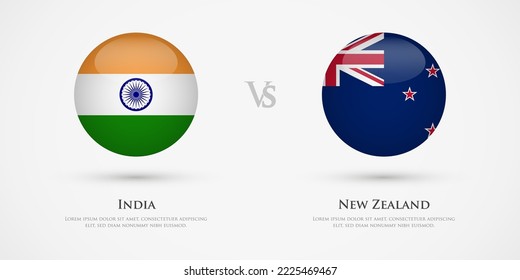 Plantilla de banderas de país de India vs Nueva Zelanda. El concepto de juego, competencia, relaciones, amistad, cooperación, contra.