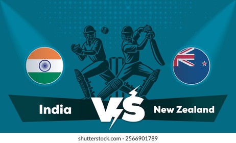 India VS New Zealand Match , New Zealand Vs India cricket match , Cricket match concept with creative illustration.eps