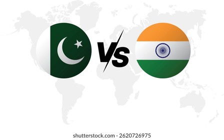 India vs Pakistan. Concept of political conflict and possible war between India and Pakistan. World map background with national flags in circle. Vector illustration showing border dispute and rivalry