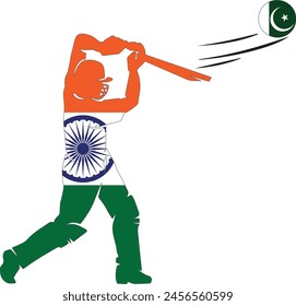 India VS Pakistan. Concept of trade war, fight or war on border between India and Pakistan. Cricket War.  India vs Pakistan cricket match concept with flags. Vector illustration. IND VS PAK