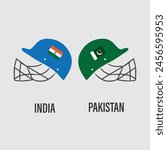 India VS Pakistan, Cricket Match cricket concept with creative illustration of participant countries flag Batsman Helmets isolated on white background. IND VS PAK