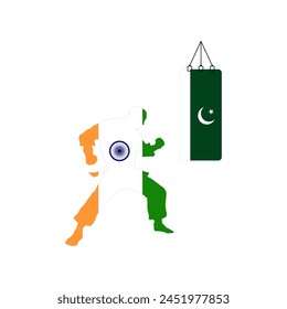 India vs Pakistan, Cricket Match Boxing Bag IND over PAK Concept with creative illustrations isolated on white background. Editable EPS file. Pakistan vs India. IND vs PAK.