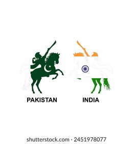 India vs Pakistan, Cricket Match Knights Concept with creative illustrations isolated on white background. Editable EPS file. Pakistan vs India. IND vs PAK.