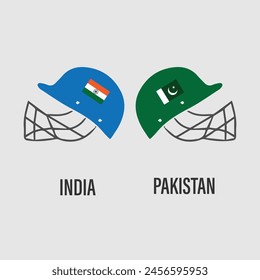 India VS Pakistan, Cricket Match cricket concept with creative illustration of participant countries flag Batsman Helmets isolated on white background. IND VS PAK