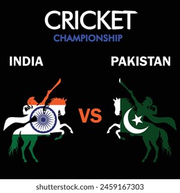 India vs Pakistan, Cricket Match Knights Concept with creative illustrations isolated on Black background. Pakistan vs India. IND vs PAK.