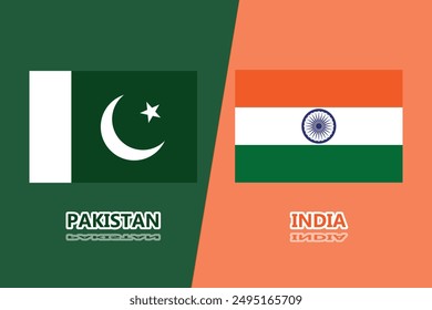 India vs Pakistan flag isolated on different color bg. Pak vs India