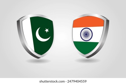 India vs Pakistan flag shields on a white background, cricket championship competition vector illustration