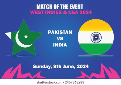 India VS Pakistan Match, Match of The event of 2024, Cricket match concept with creative illustration of participants countries Flags in Shape and Flags